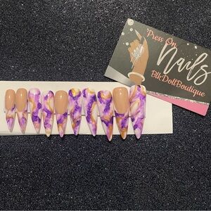 Purple and Gold Press-On Nails